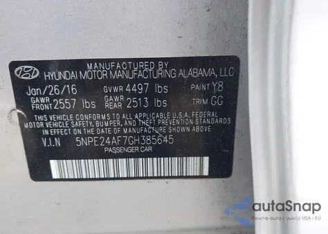 2016 Hyundai Sonata Se из США, поврежденный, VIN 5NPE24AF7GH385645